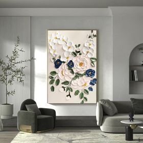 Hand Painted Oil Paintings Large Original Oil Painting White Flower Decor Abstract Wall Art Hand Paint Palette Knife Painting Heavy Textured Painting (Style: 1, size: 100X150cm)