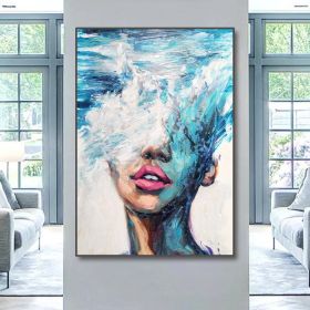 Hand Painted Oil Painting Abstract Portrait Wall Art Hand painted-Nordic Light Blue Girl Oil Paintings On Canvas-Hand Made-For Home Decoration (Style: 1, size: 100X150cm)