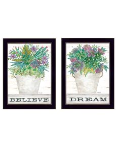 "Succulents-Dream & Believe" 2-Piece Vignette by Cindy Jacobs, Ready to Hang Framed Print, Black Frame (Color: as Pic)