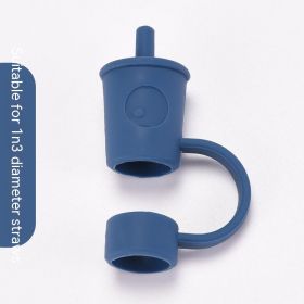 Silicone Straw Dust Plug Simple Cute Milk Tea Shape (Color: Dark Blue)