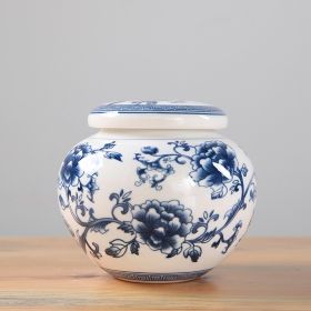 Storage Box Blue And White Porcelain Tea Pot Chinese Sealed Canned Plaster (Option: Round Head Jar Cherry Blossom)