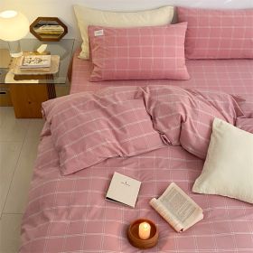 Fashion Simple Cotton Washed Pillowcase (Option: Plaid Pink-A Pair Of Pillowcases 48x74)