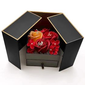 Red Rose Packaging Box For Double Opening Bow Knot Door (Option: Black-With Soap Flowers)