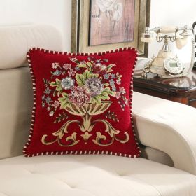 Light Luxury Flower Curled Chenille Pillow Home (Option: Wine Red-48x48cm Pillowcase)