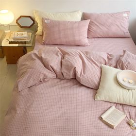 Fashion Simple Cotton Washed Pillowcase (Option: Pink Small Grid-A Pair Of Pillowcases 48x74)