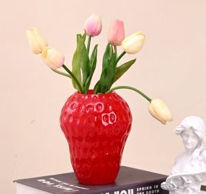 European-style Pastoral Vase Colorful Glass Flowerpot Living Room Home Flower Arrangement Decoration (Color: Red)