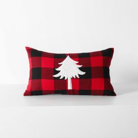 Christmas Red Black Plaid Embroidered Cushion Cushion Cover Without Core (Option: Picture Color-Tree 30x50cm)