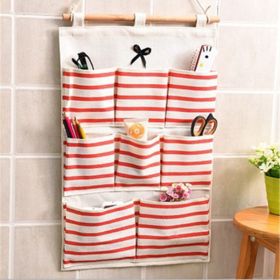 Cotton And Linen Fabric Storage Wall-mounted Storage Bag (Option: Eight Pocket Pink)