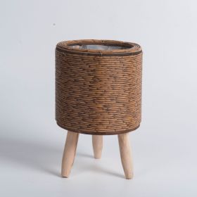 Hyundai Simple Handmade Woven Flower Pot Storage Container (Option: Cylinder Coffee)