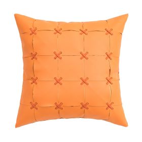 American Modern Pure Color PU Leather Hand-woven Pillow Cover (Option: Orange-45x45cm Without Core)