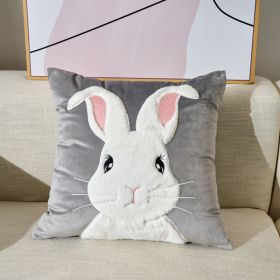 Embroidered Velvet Plush Cute Sofa Decorative Cushion Pillow Cover (Option: Gray Rabbit-45X45 Pillowcase)